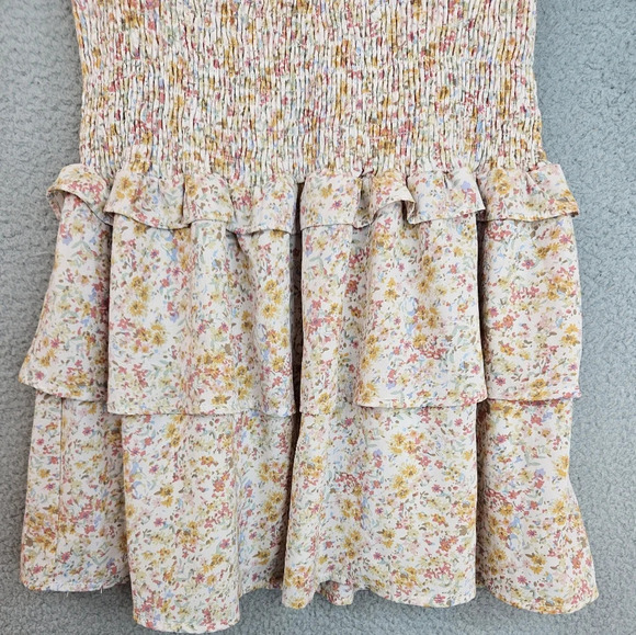 Lulu's Womens Isn't She Darling Blush Floral Puff Sleeve Mini Dress Sz L Spring - Picture 5 of 15